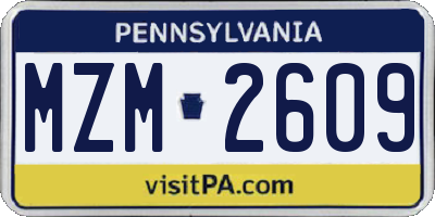 PA license plate MZM2609