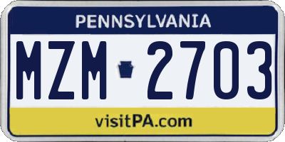 PA license plate MZM2703