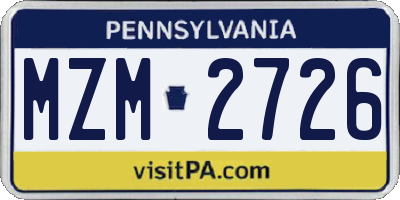 PA license plate MZM2726