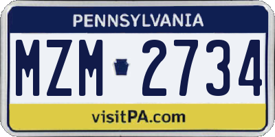 PA license plate MZM2734