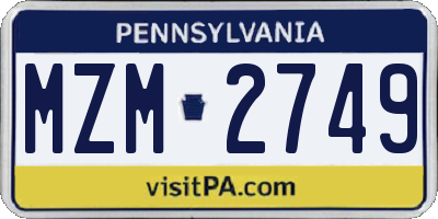 PA license plate MZM2749