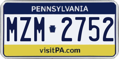 PA license plate MZM2752