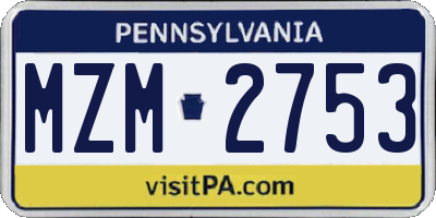 PA license plate MZM2753