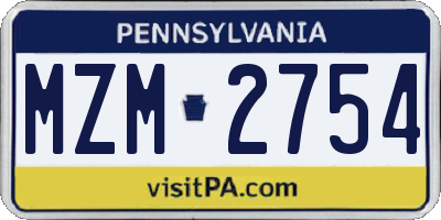 PA license plate MZM2754