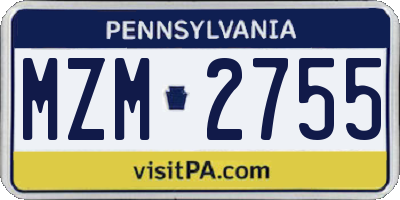 PA license plate MZM2755