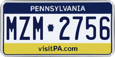 PA license plate MZM2756