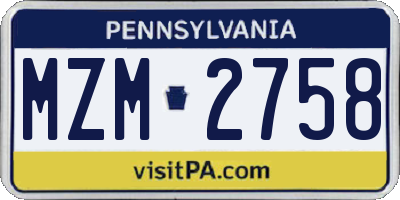 PA license plate MZM2758