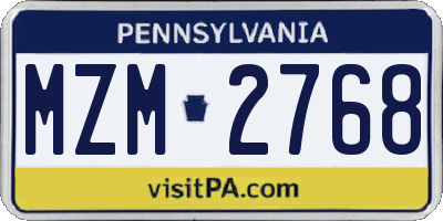 PA license plate MZM2768