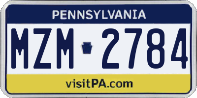 PA license plate MZM2784