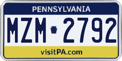 PA license plate MZM2792