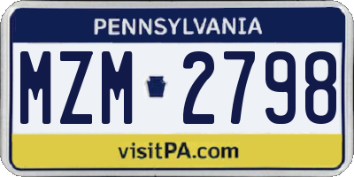 PA license plate MZM2798