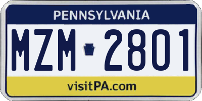 PA license plate MZM2801