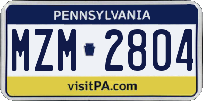 PA license plate MZM2804