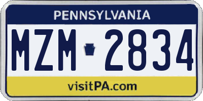 PA license plate MZM2834