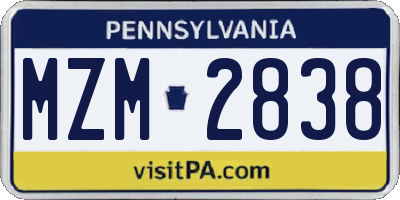 PA license plate MZM2838