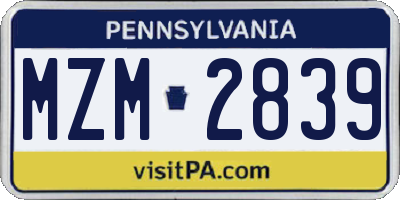PA license plate MZM2839