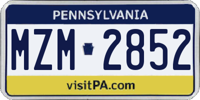 PA license plate MZM2852