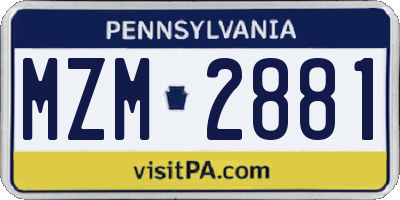 PA license plate MZM2881