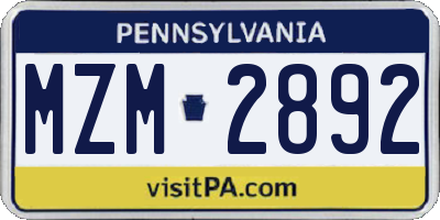 PA license plate MZM2892