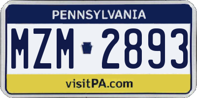 PA license plate MZM2893