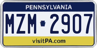 PA license plate MZM2907