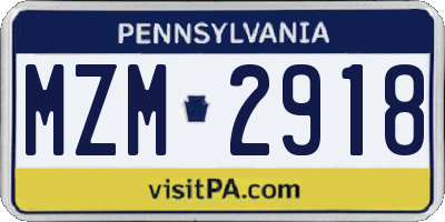 PA license plate MZM2918
