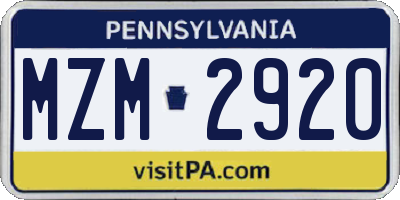 PA license plate MZM2920