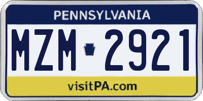 PA license plate MZM2921