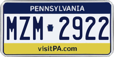 PA license plate MZM2922