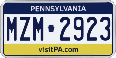 PA license plate MZM2923