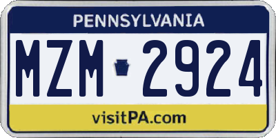 PA license plate MZM2924