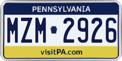 PA license plate MZM2926