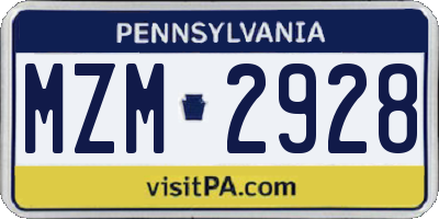 PA license plate MZM2928
