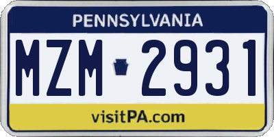 PA license plate MZM2931