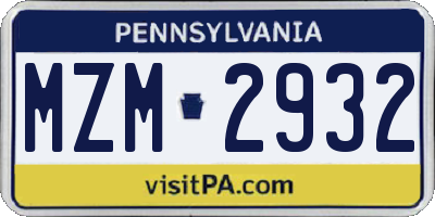 PA license plate MZM2932