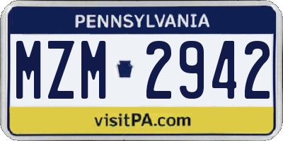 PA license plate MZM2942