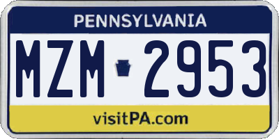 PA license plate MZM2953