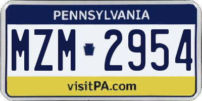 PA license plate MZM2954