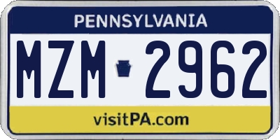 PA license plate MZM2962
