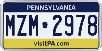 PA license plate MZM2978