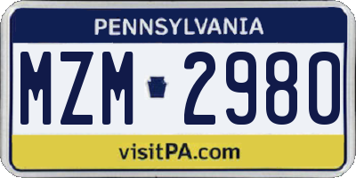 PA license plate MZM2980