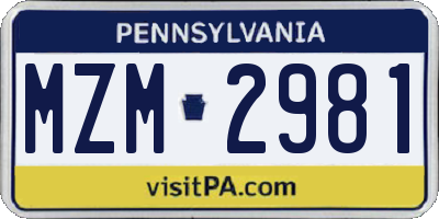 PA license plate MZM2981
