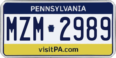 PA license plate MZM2989