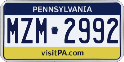 PA license plate MZM2992
