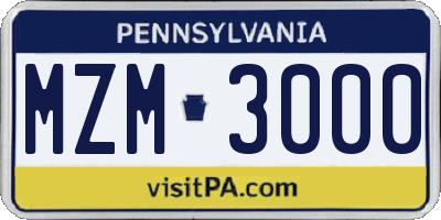 PA license plate MZM3000