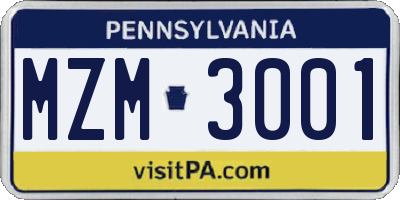 PA license plate MZM3001