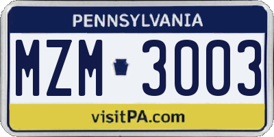 PA license plate MZM3003