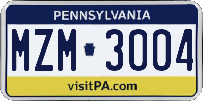 PA license plate MZM3004