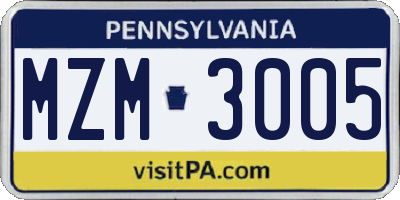 PA license plate MZM3005