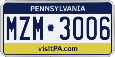 PA license plate MZM3006
